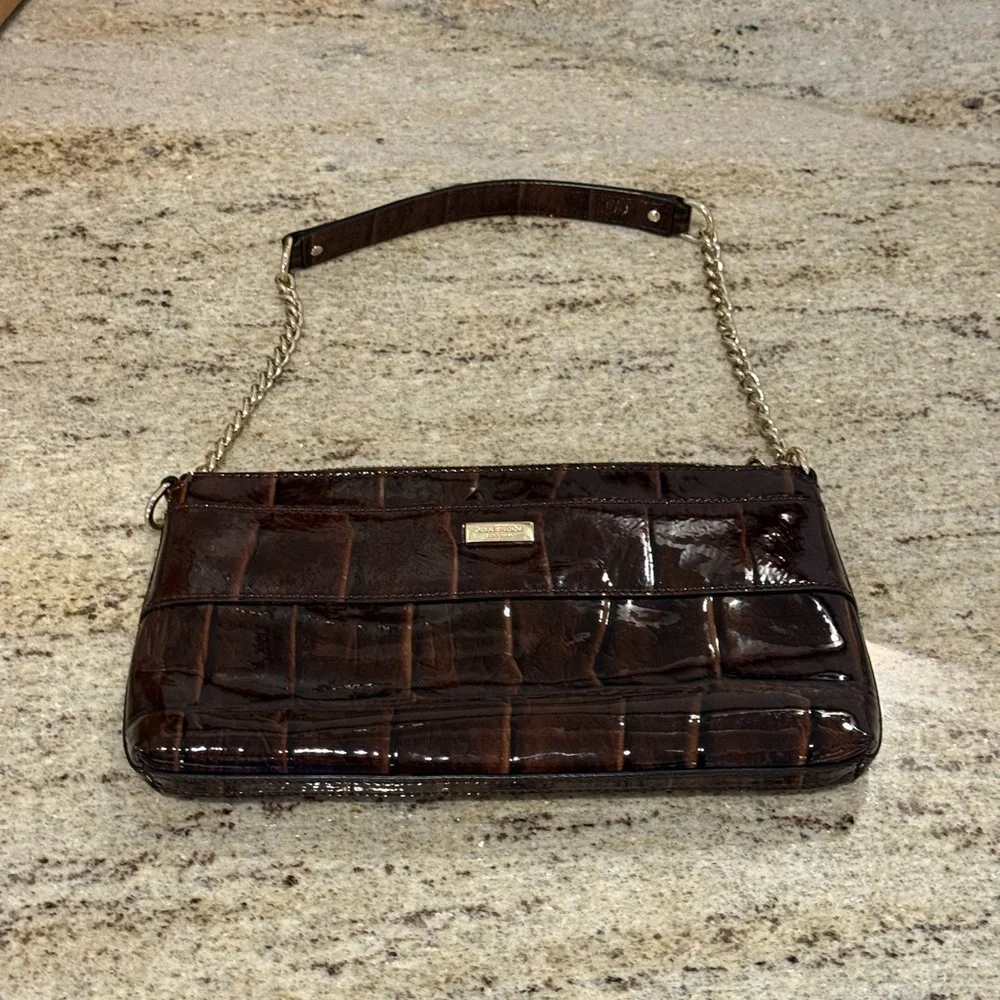 Kate Spade Knightsbridge Byrd Clutch Handbag Chestnut Brown Patent Leather